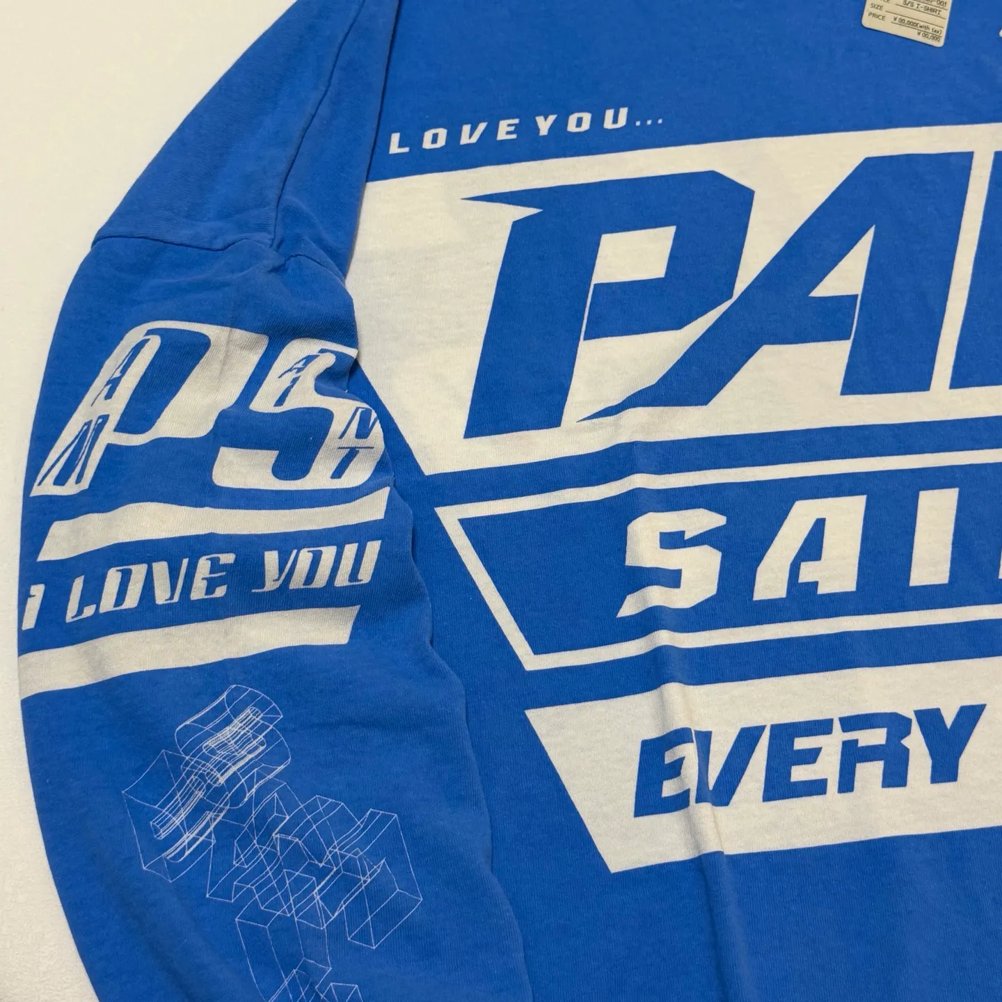 SAINT Mxxxxx Make the printing look distressed and white. Correct accessories. Customized co-branded model with P.A.M. wash mark.